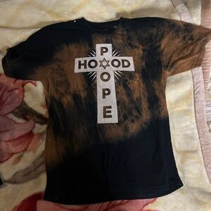 Women’s oversized XL Hood Pope bleached black T shirt